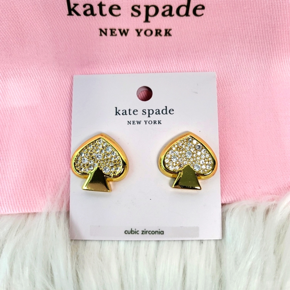 NWT KATE SPADE NEW YORK Everyday Big Spade Gold Sparkling Stud Earrings